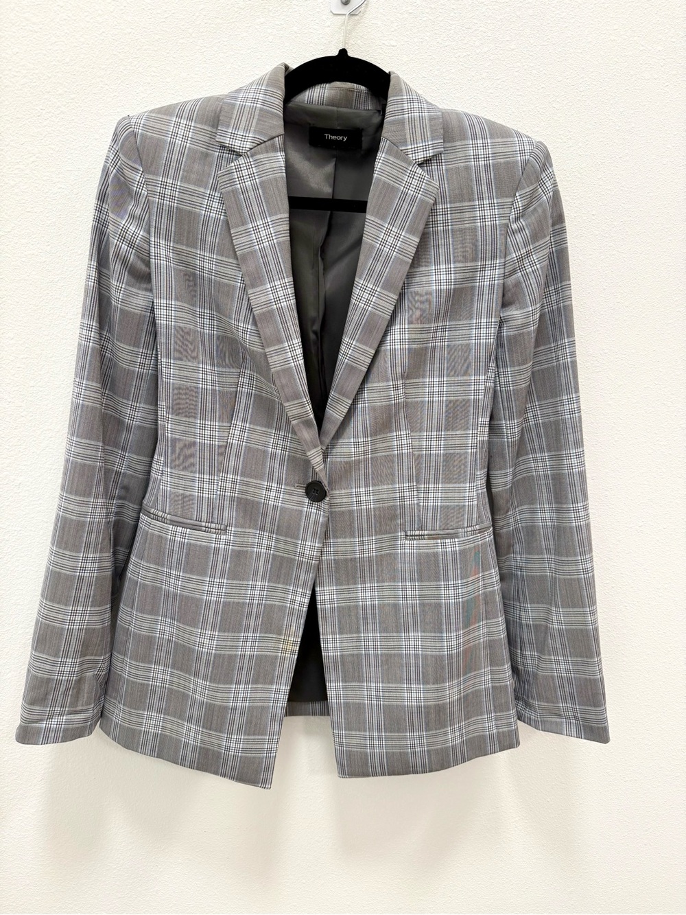 Theory Plaid Blazer Size 0 Virgin Wool
